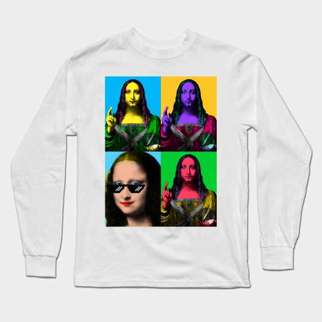 Pop Art Salvator Mundi by Da Vinci Long Sleeve T-Shirt by ArtOfSilentium